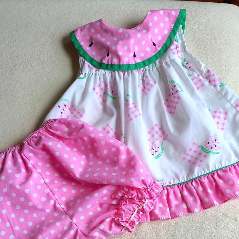 Vintage Pink and White Watermelon Two-piece Summer Sleeveless Dress Size 24 mon